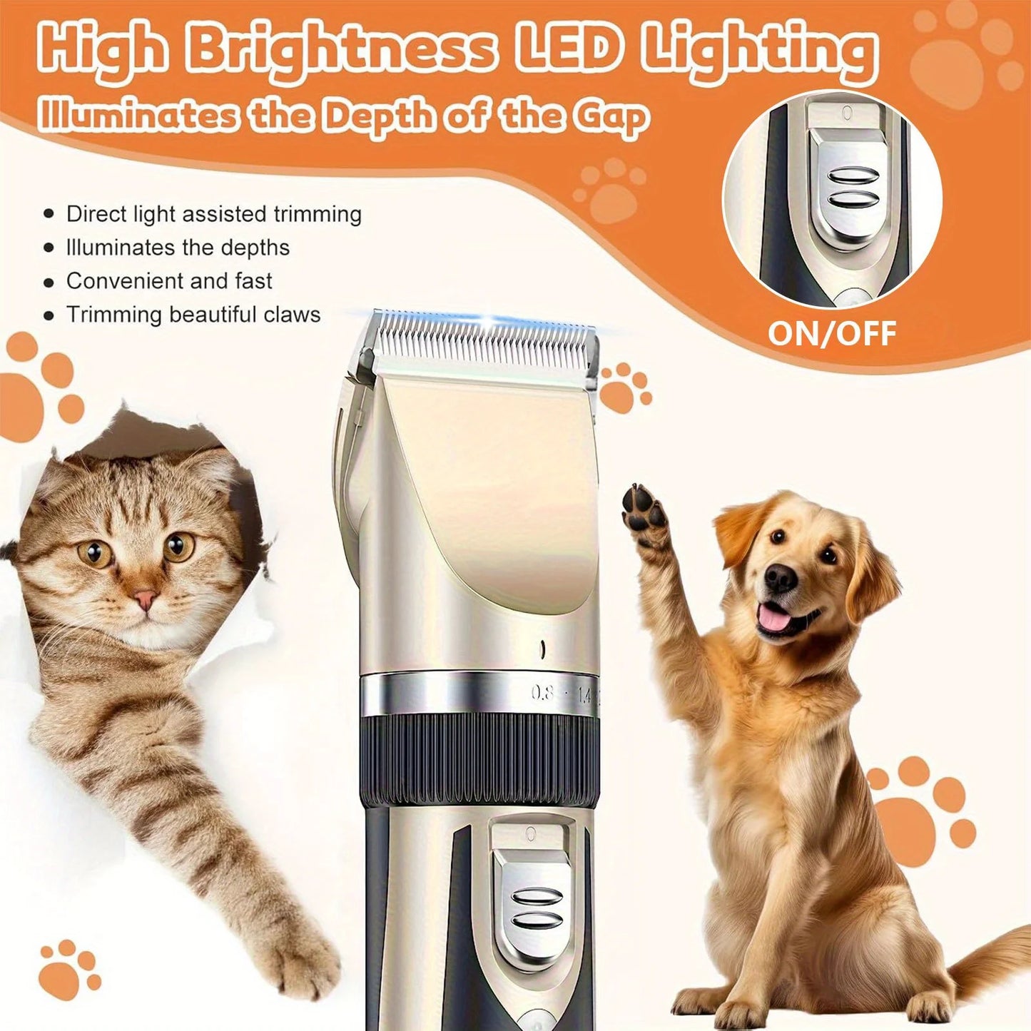 Hign-concerned Wireless Pet Grooming Kit Low Noise Cats Dogs