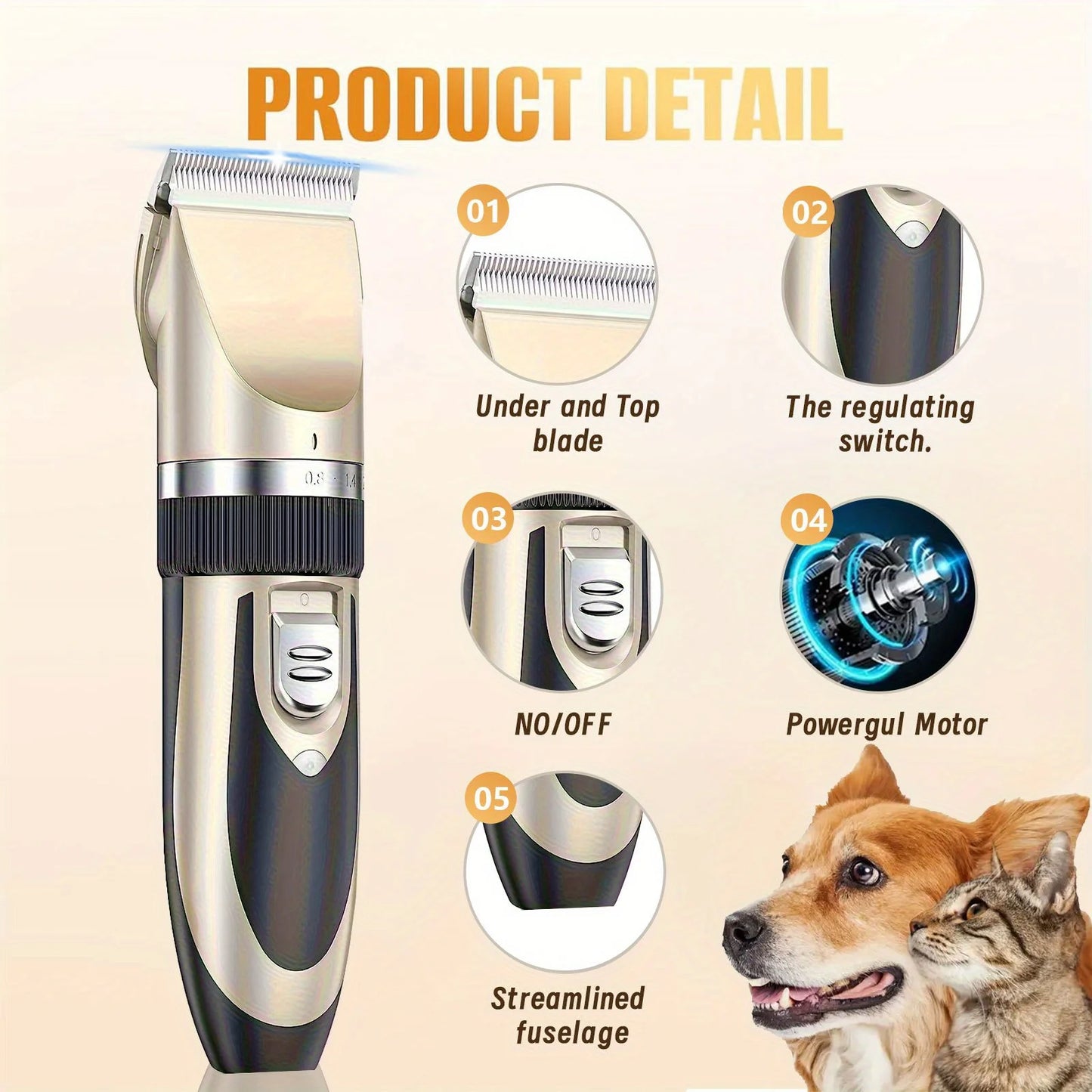 Hign-concerned Wireless Pet Grooming Kit Low Noise Cats Dogs