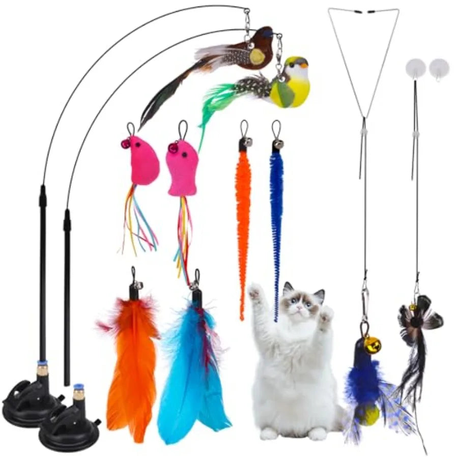 Hign-concerned Cat Toy Feather Wand Suction Cup Indoor Cats