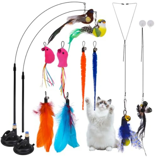 Hign-concerned Cat Toy Feather Wand Suction Cup Indoor Cats