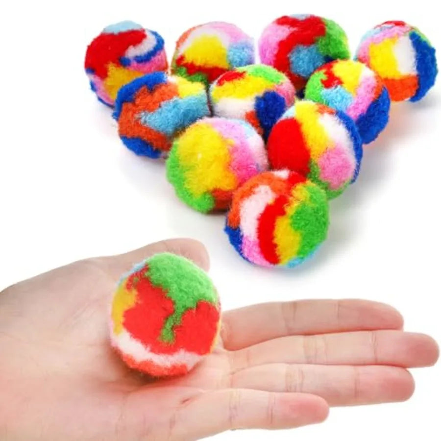 Rainbow Cat Pom Pom Balls 60 Pack Soft Plush Kitten Toy