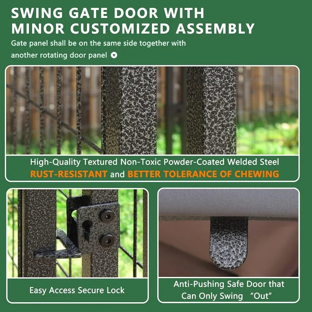 Outdoor Metal Dog Kennel With Roof And Rotating Feeding Door