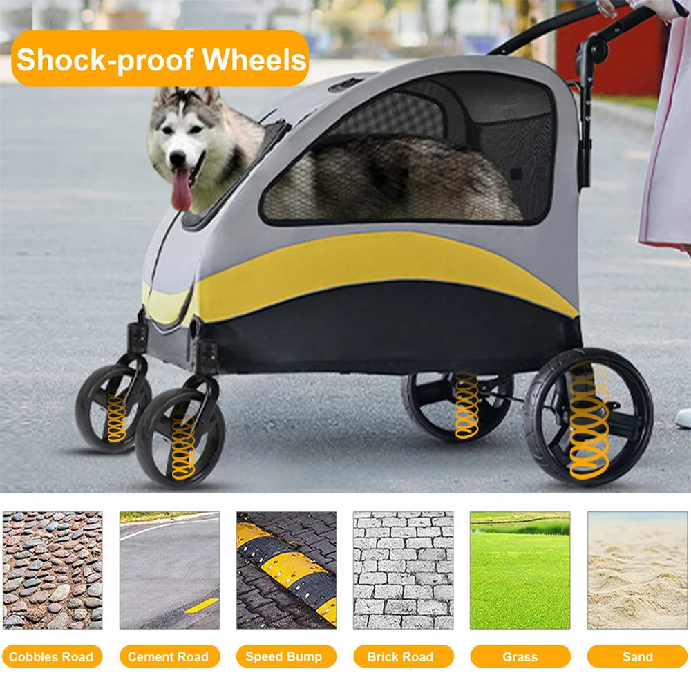 Premium Four Wheel Dog Stroller Foldable Cart For All Sizes