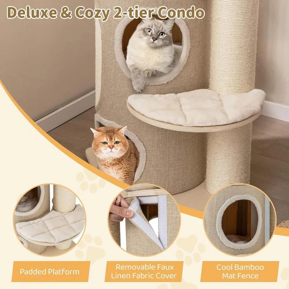 Cat Tree Tower, 61 Inch Multi-Level Tall with 2-Story Cat Condo, Top Perch, Sisal Scratching Posts & Carpet