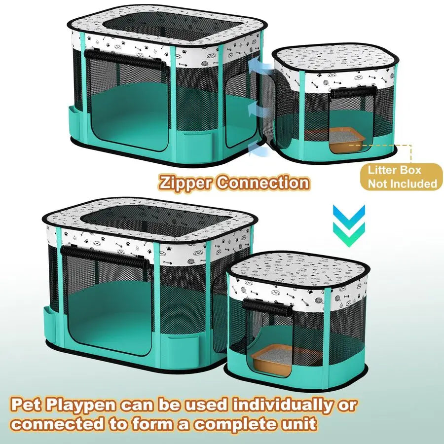 Portable Cat Playpen, 8Rod Reinforced Kitten Dog Playpens, Foldable Play Pen for Indoor Cats Enclosed Pet Puppy Doggy Outdoor, C