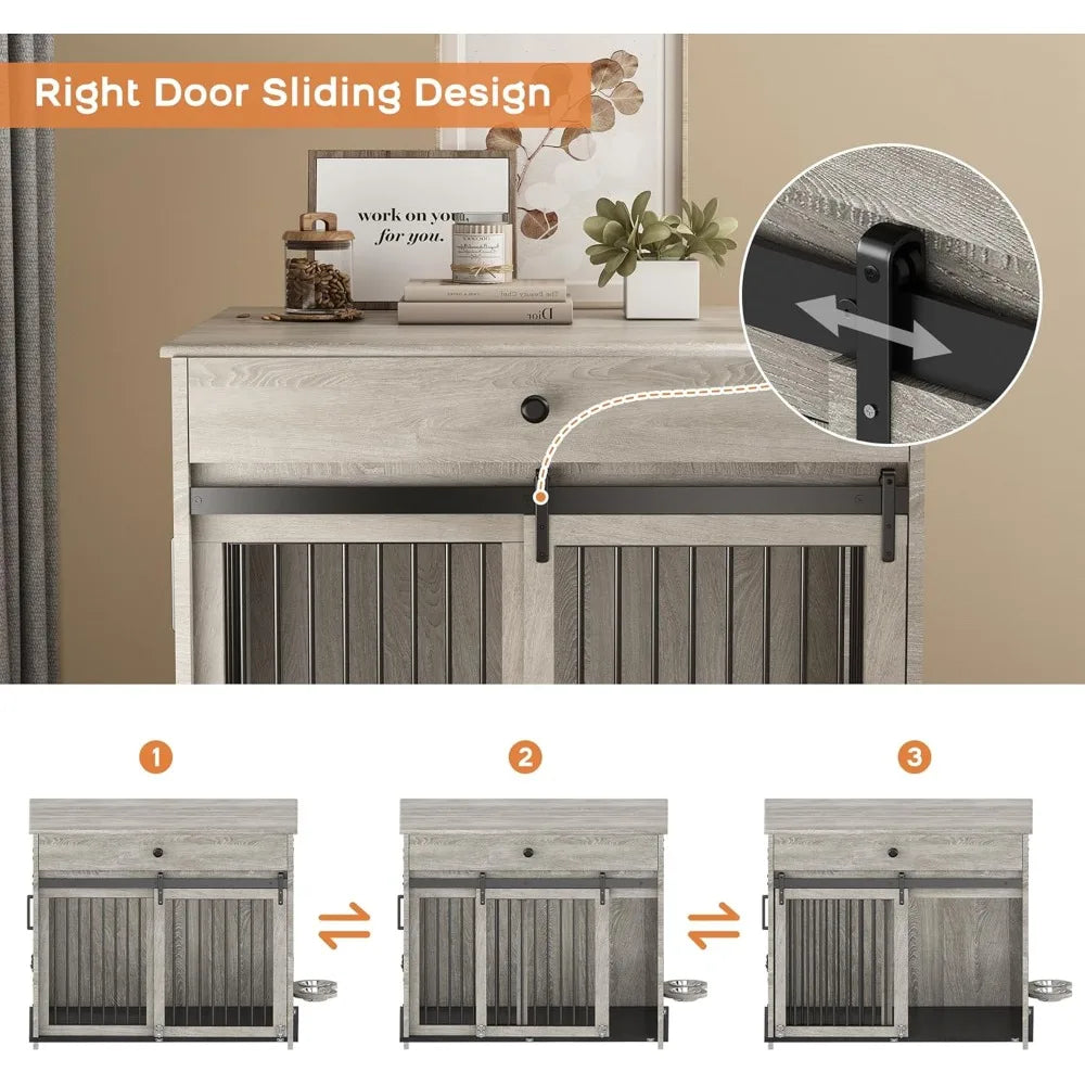 Wooden Storage Drawer Dog Crate With Sliding Door Indoor