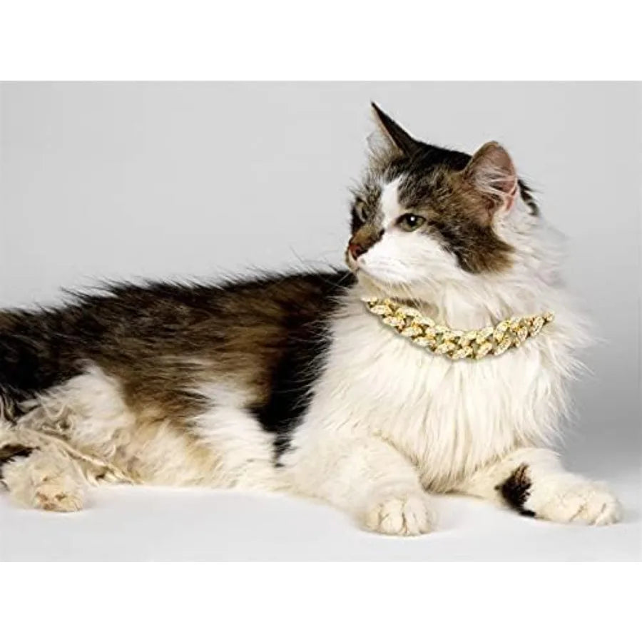 Hign Concerned Iced Diamond Cuban Link Cat Collar For Cats