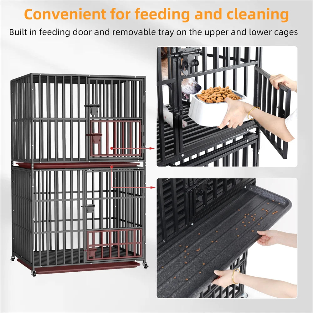 BORWARTH Large Dog Crate Stackable With Removable Tray