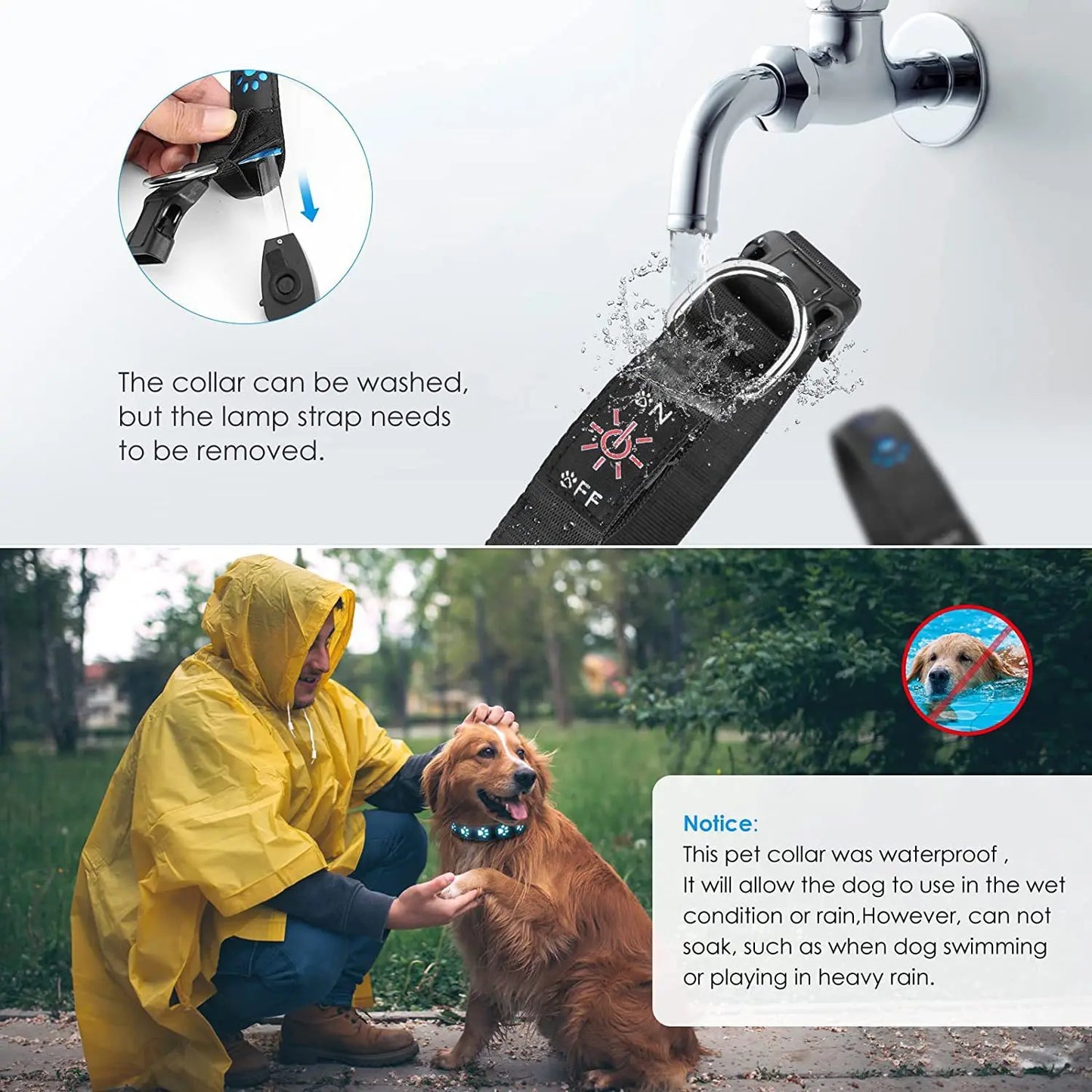 Rechargeable LED Dog Collar Rainproof Nylon 3 Color 6 Modes