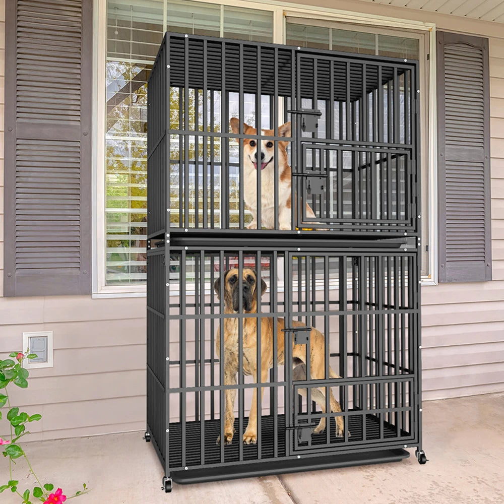 BORWARTH Large Dog Crate Stackable With Removable Tray