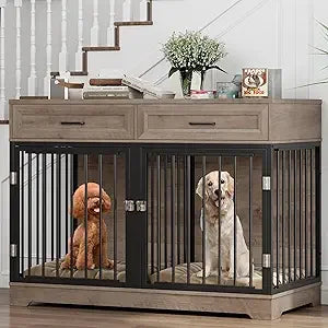 Wooden Dog Crate Furniture 47 Inch Indoor Kennel Drawers