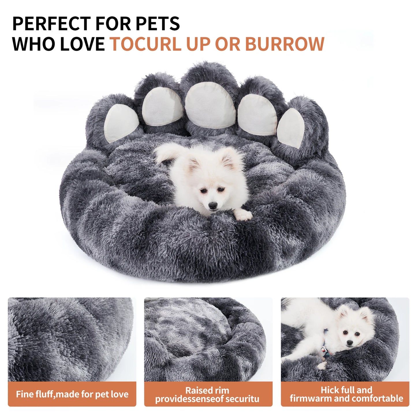 PETARTCN Paw Shape Cozy Warm Dog Bed For Furry Friends