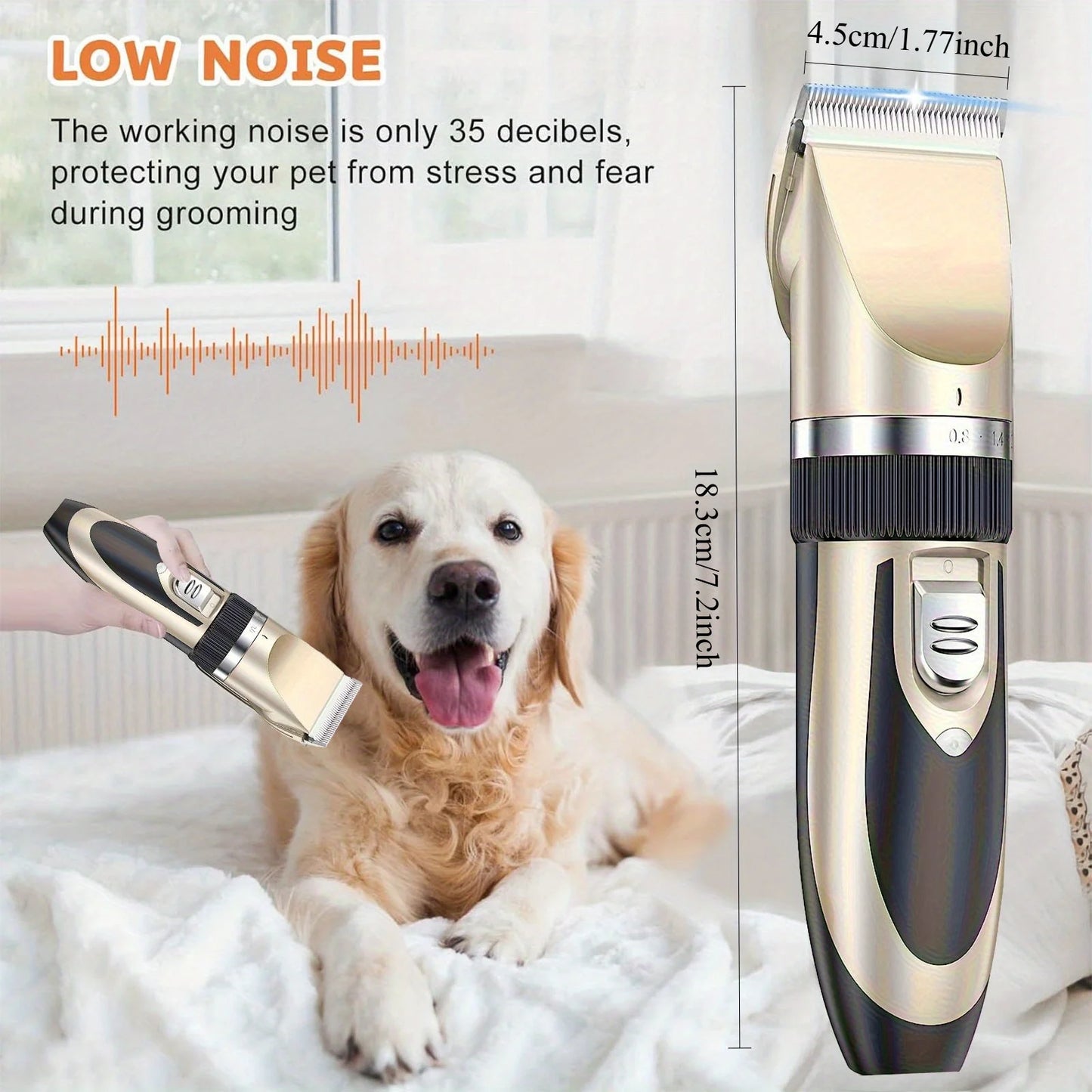 Hign-concerned Wireless Pet Grooming Kit Low Noise Cats Dogs