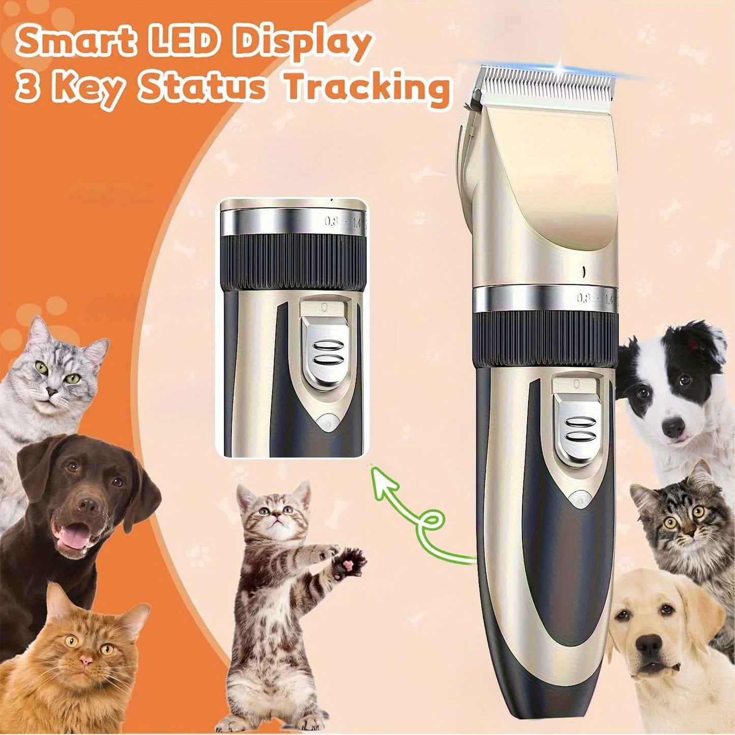Hign-concerned Wireless Pet Grooming Kit Low Noise Cats Dogs