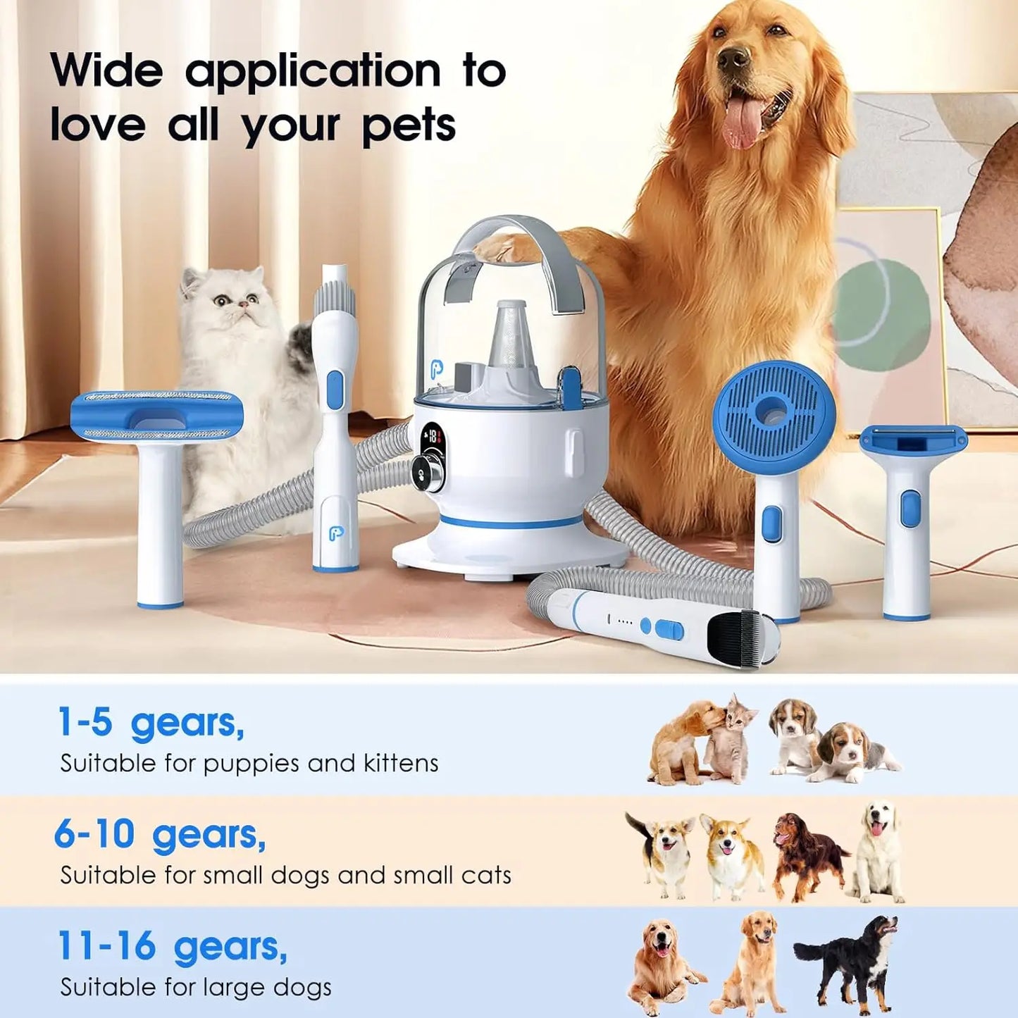 HiMISS Dog Grooming Kit 2L Vacuum Suction 99 Percent Hair