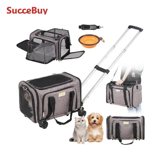 SucceBuy Breathable Pet Carrier Backpack With Wheels Travel