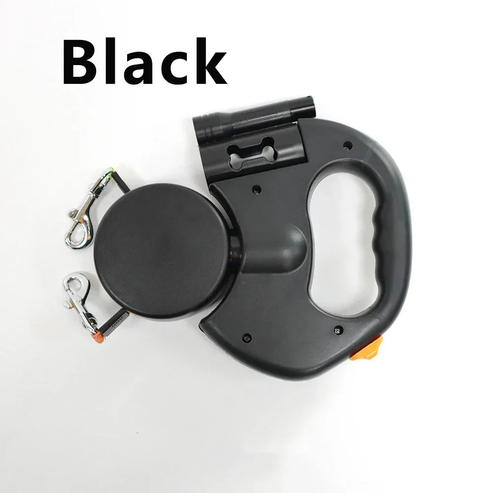 Dual Dog Leash With LED Light Retractable No Tangle Walkers