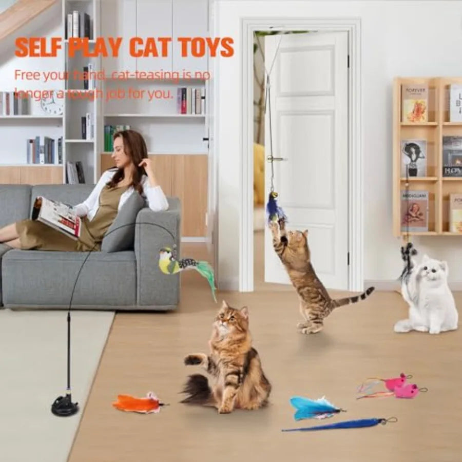 Hign-concerned Cat Toy Feather Wand Suction Cup Indoor Cats