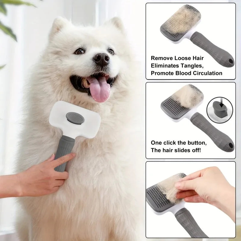 2 In 1 Pet Grooming Brush Massaging Deshedder Easy Cleanup