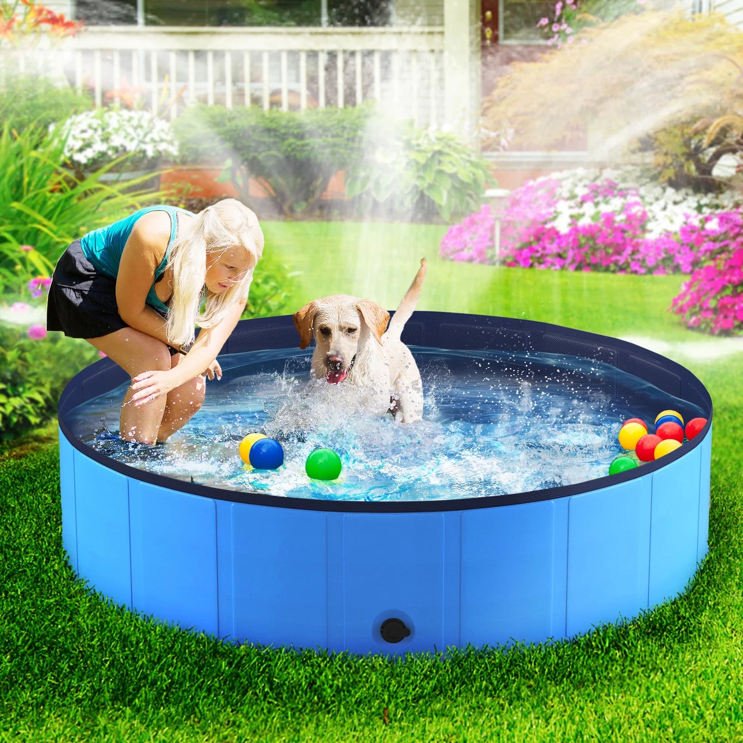 Foldable Pet Pool With Anti Slip Hard Plastic Collapsible