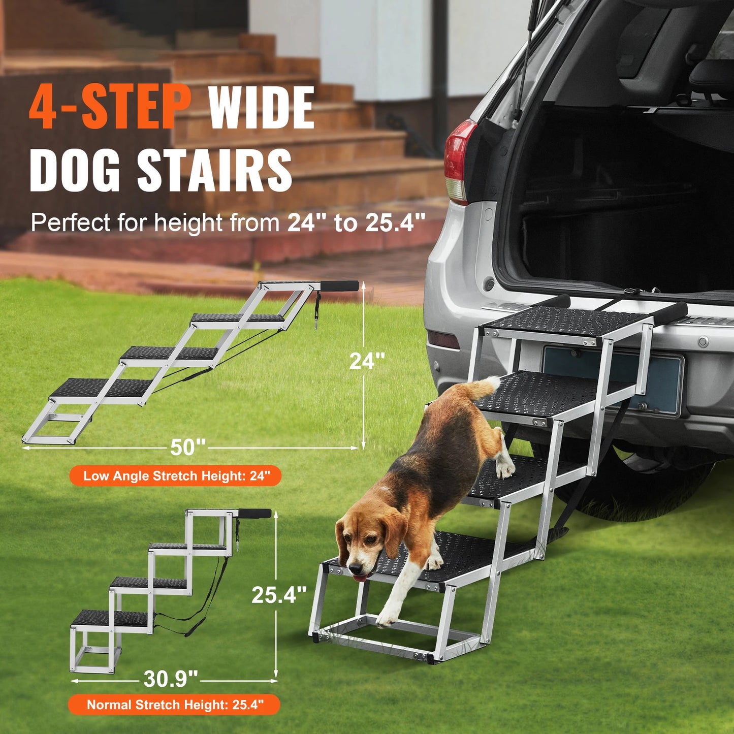SucceBuy Dog Car Steps Folding Portable Aluminum 150 Lbs