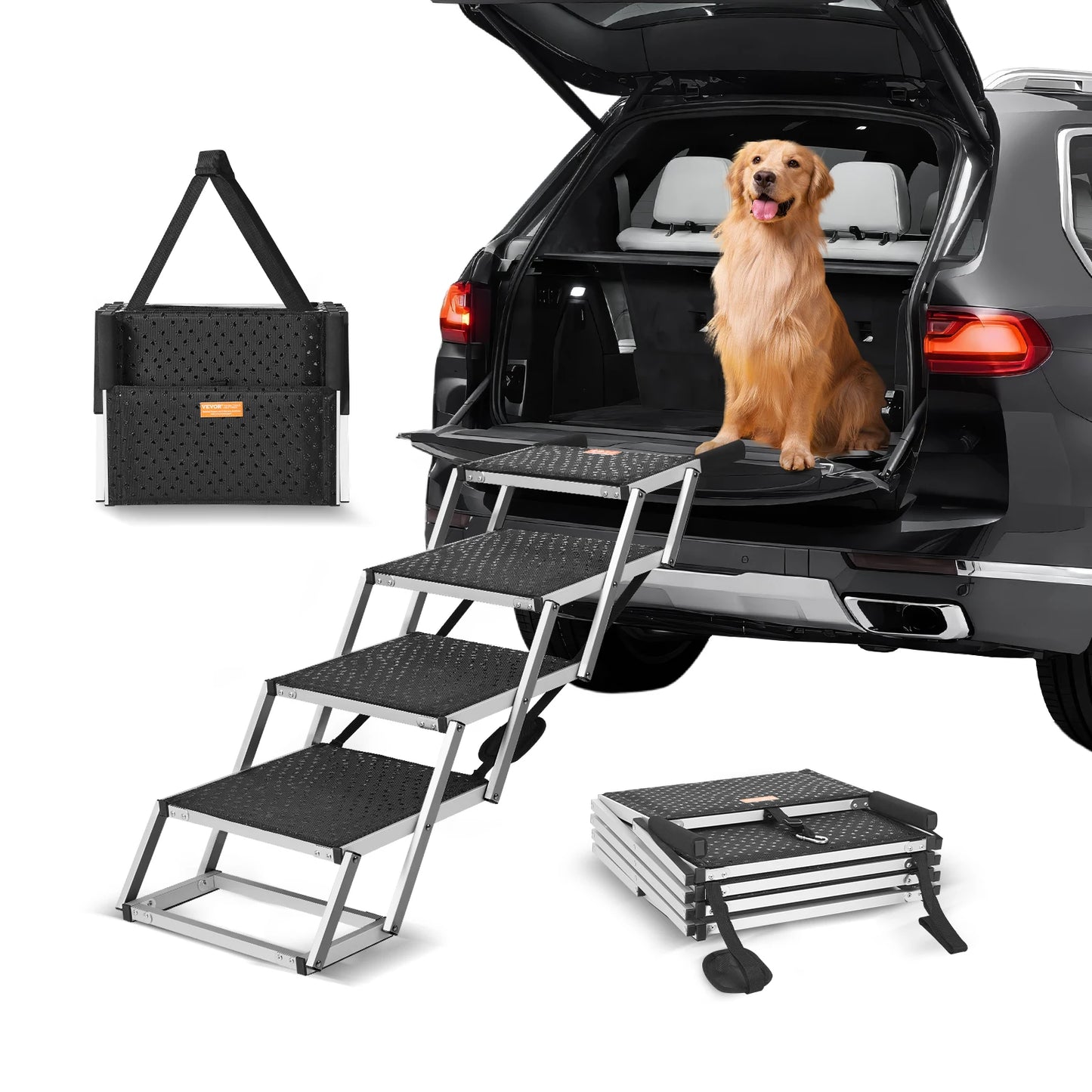 SucceBuy Dog Car Steps Folding Portable Aluminum 150 Lbs