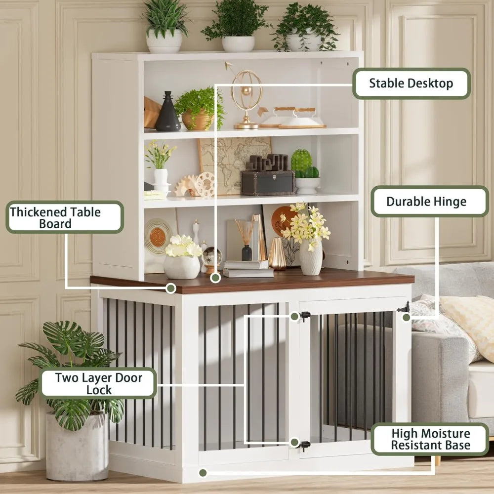 43 inches Furniture Style Dog Crate Wooden Dog Cage Indoor Heavy Duty Dog Kennel Decorative Pet Crate End Table for Large Medium