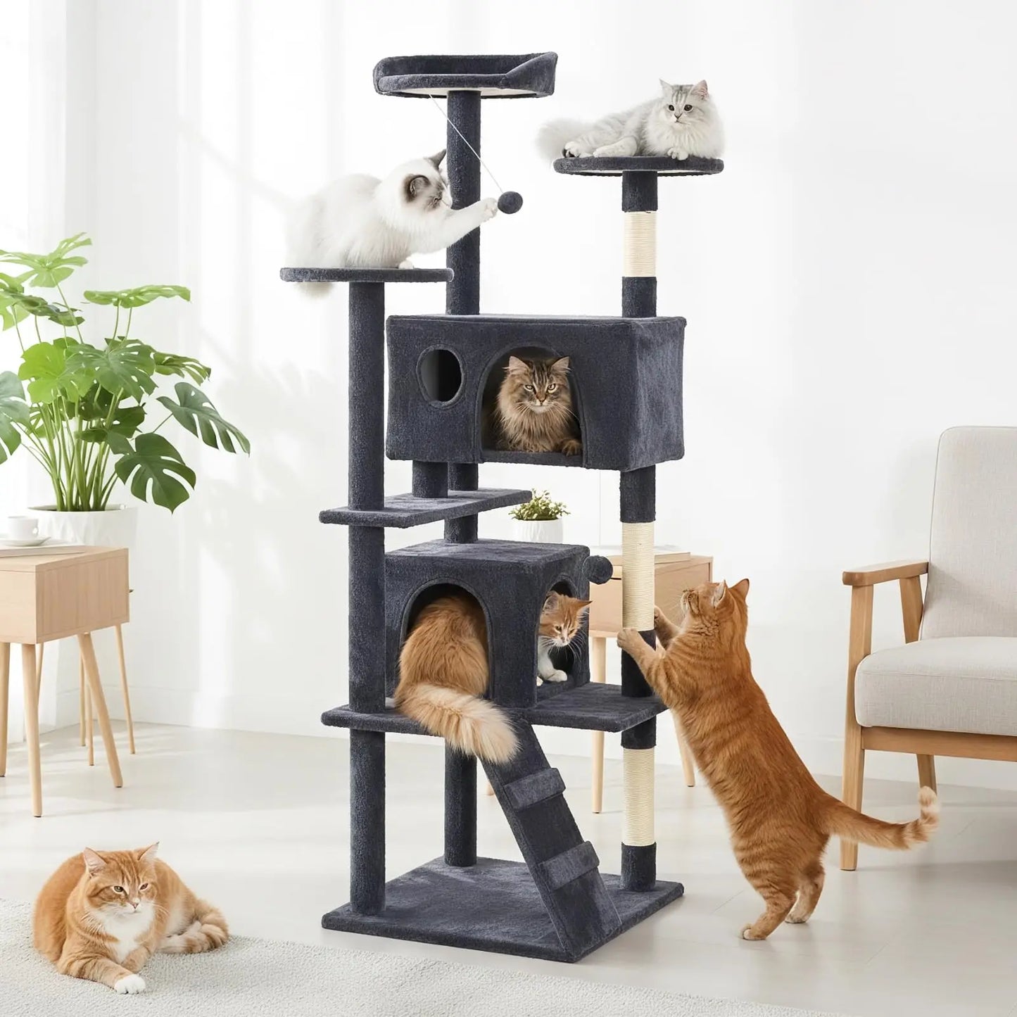JHK 70 inch Cat Tree Tower Large Multi Level Cat Climbing Tower with Condo Natural Sisal Scratching Posts Pet House for Indoor