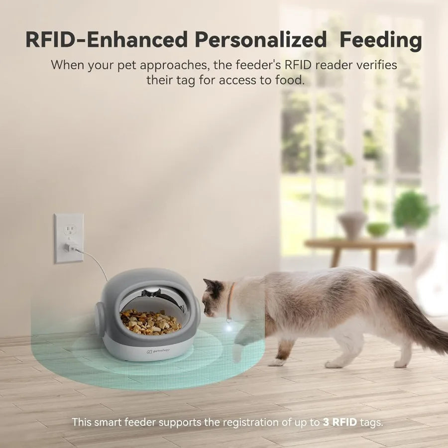 RFID Cat Feeder with Collar Sensor Timed Auto Pet Feeder for Multi-Cat Households 4 Feeding Modes Suitable for Both Wet and Dry