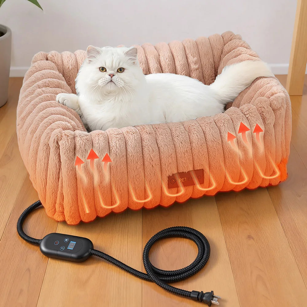 S/M Cat Pet Bed Indoor, Cat Bed, Fluffy Cat Couch with 6 Temperature & 5 Timer Settings & Safety Protection for Cats Dogs Puppy