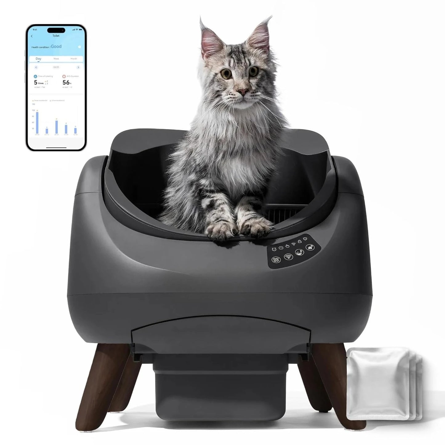 Self Cleaning Cat Litter Box, Open Top Automatic Litter Box, Safe Anti-Pinch, AI Waste Analysis Health Monitor for, Customized
