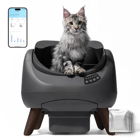 Self Cleaning Cat Litter Box, Open Top Automatic Litter Box, Safe Anti-Pinch, AI Waste Analysis Health Monitor for, Customized