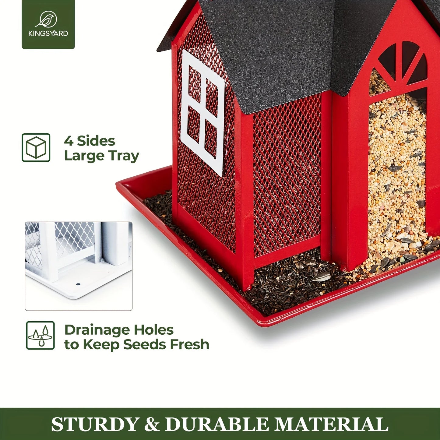 Spacious metal mesh bird feeder with triple compartments. Durable, easy to hang outdoors. Perfect gift for bird lovers.