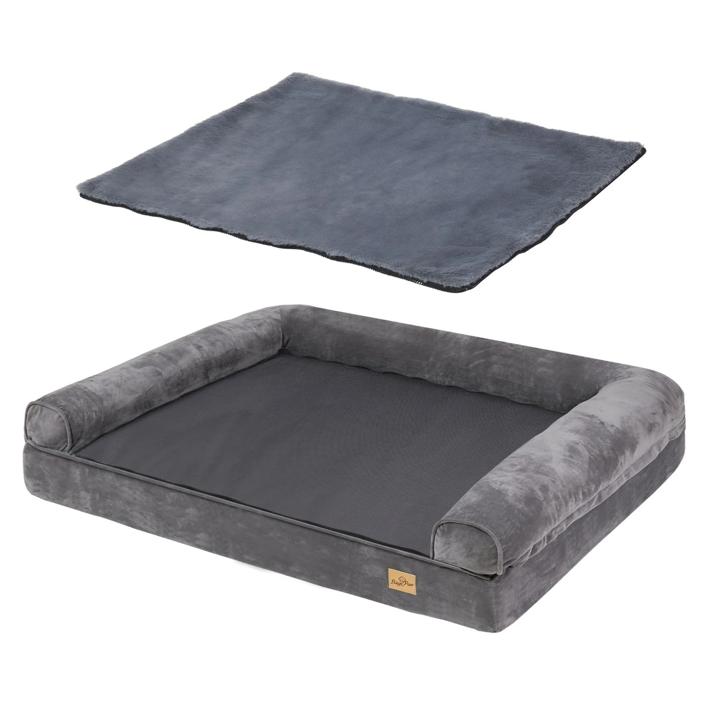 Extra Large Cozy Sofa-type Dog Bed Sponge Foam Base Pet Crate Bed Couch Bedding with Bolster, Waterproof Cover