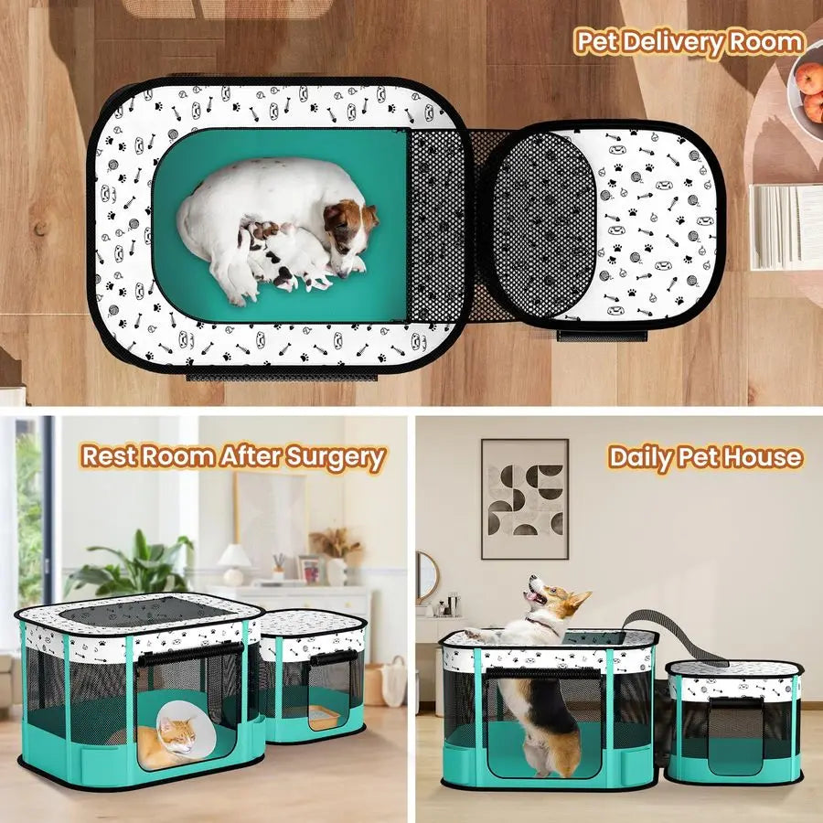 Portable Cat Playpen, 8Rod Reinforced Kitten Dog Playpens, Foldable Play Pen for Indoor Cats Enclosed Pet Puppy Doggy Outdoor, C