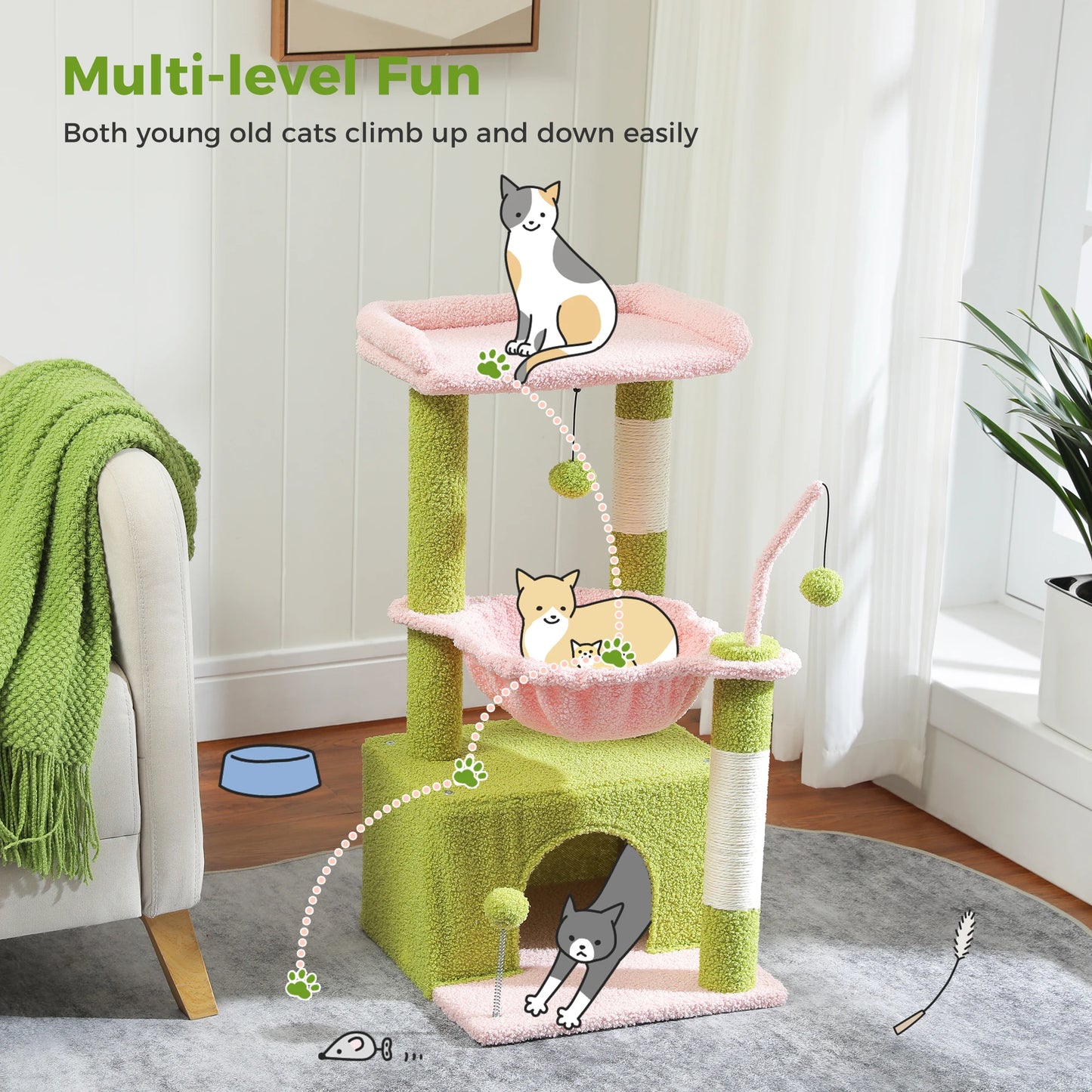 Cactus 4 In 1 Indoor Cat Tree With Oversized Condo