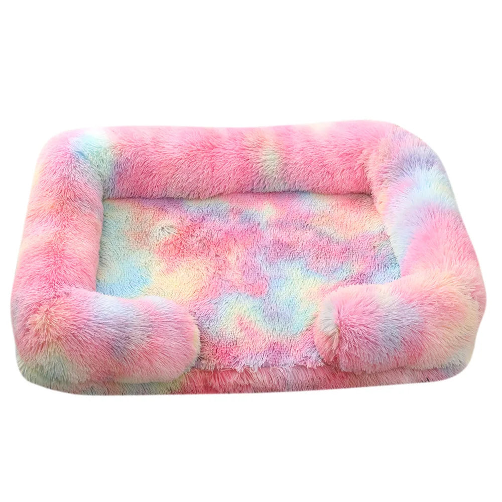 Half Surround Full Filling Medium Dog Bed Winter Warm Large Dog Sofa Soft Square Cat Bed Kennel Plush Puppy House Accessories