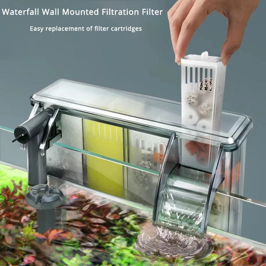 Small Medium Aquarium Waterfall Wall Mounted Filtration Filter Modular Filter Cartridges Adjustable Flow Waterfall Oxygenation