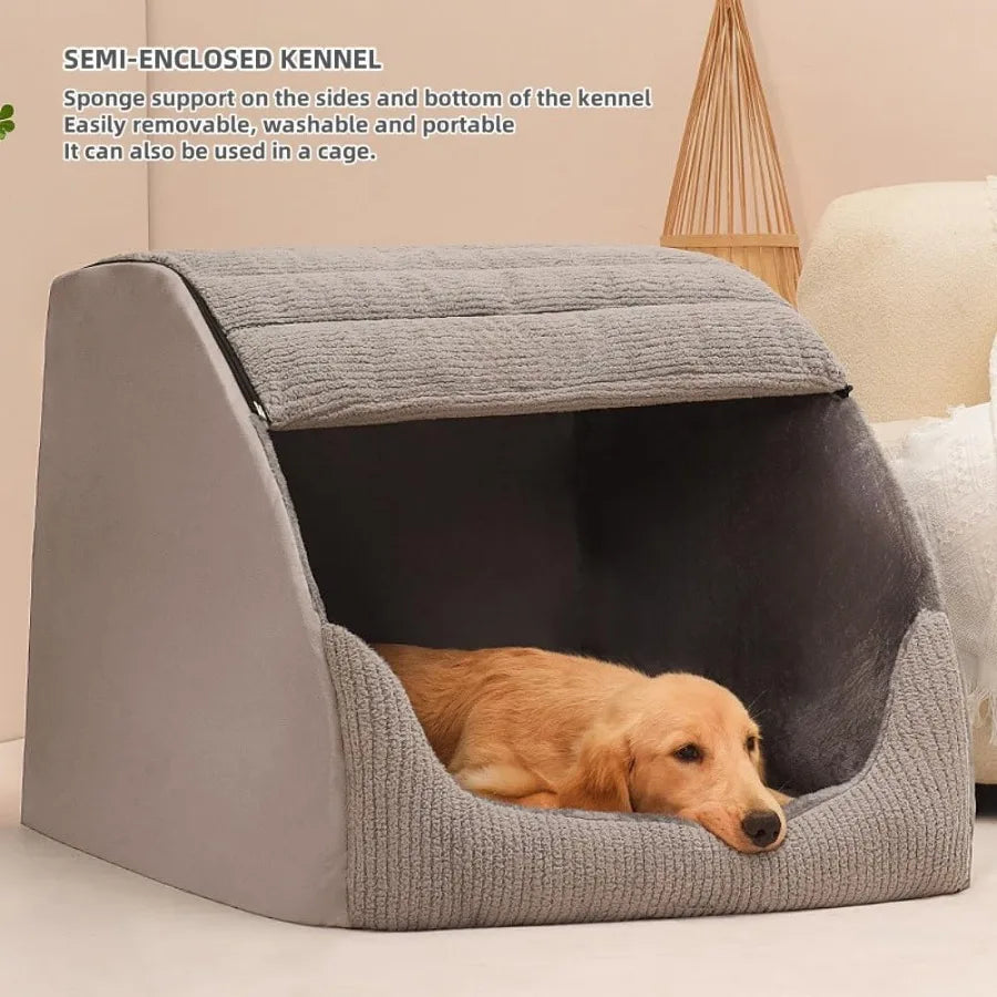 Extra Large Dog Bed House Cozy Dog House Indoor Memory Sponge Plush Dog Cave Bed Crate Cushion with NonSlip Bottom for Medium L