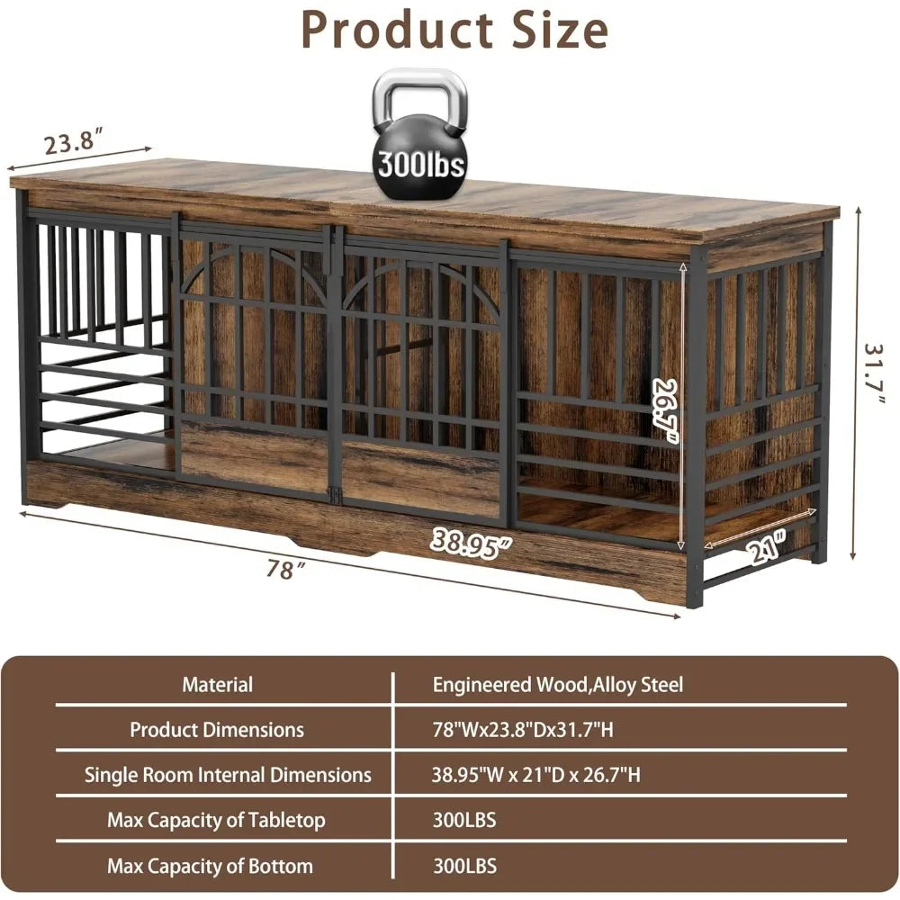 Double Dog Crate Furniture, Extra Large Dog Kennel Indoor with Divider, Heavy Duty Dog Cage for 2 Dogs, Decorative