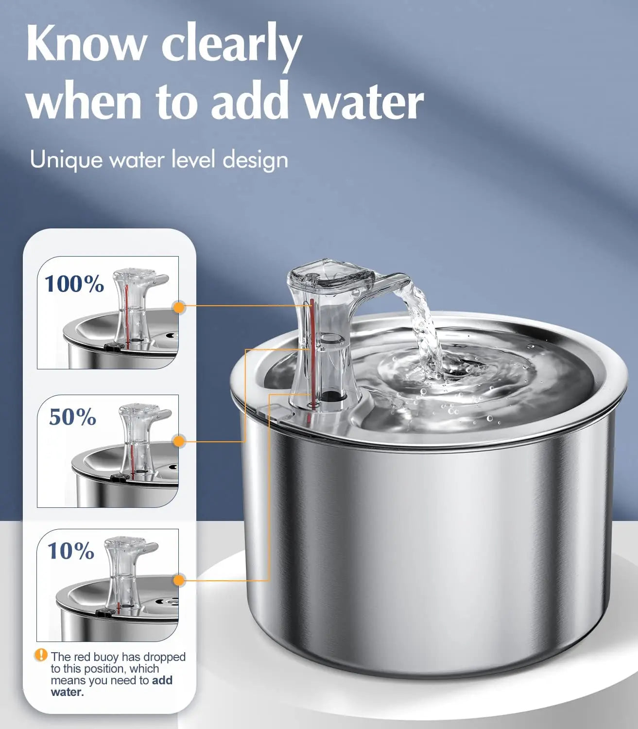 2L fully stainless steel pet water dispenser automatic cat water fountain with red water level Holiday gifts floaters
