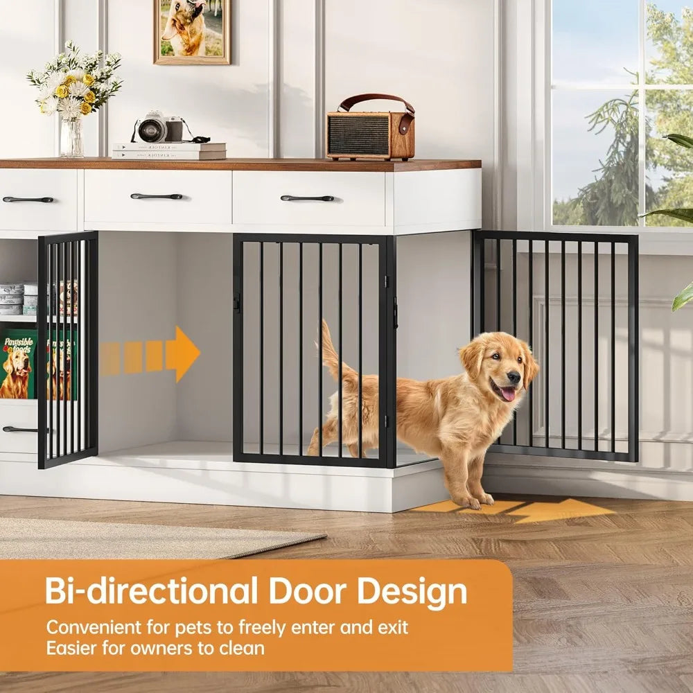 Large Wooden Dog Crate With 3 Drawers And Hidden Feeder