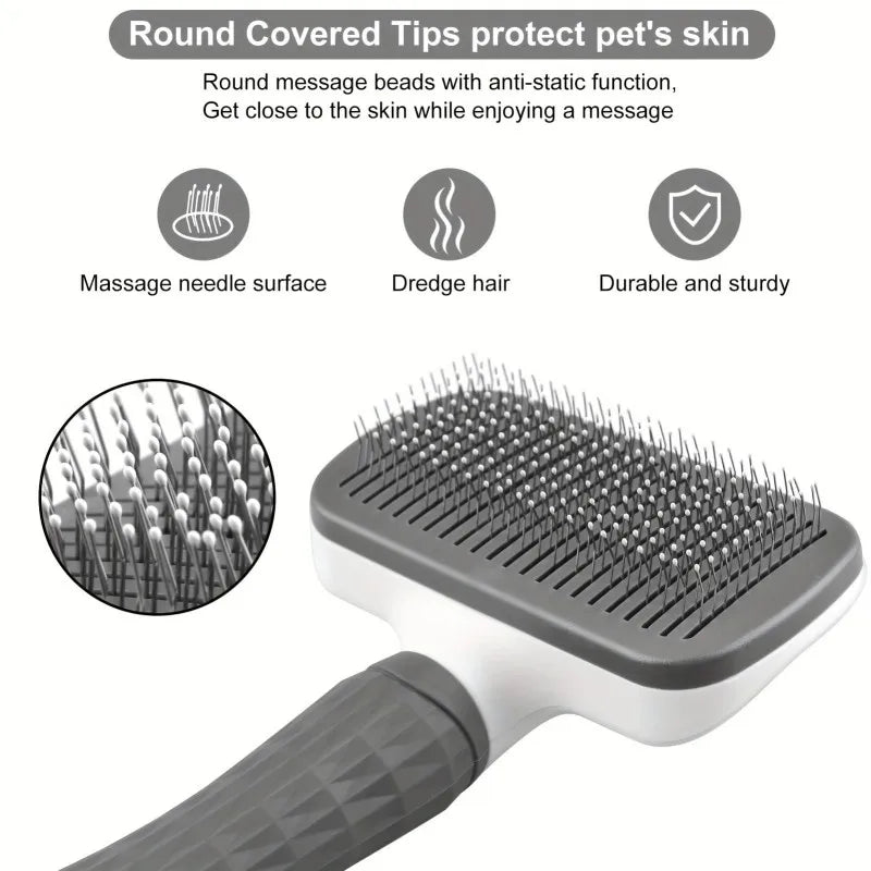 2 In 1 Pet Grooming Brush Massaging Deshedder Easy Cleanup