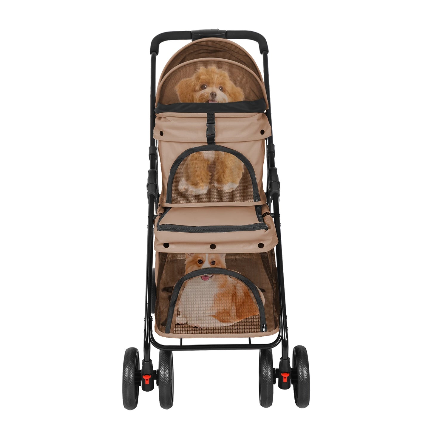 Foldable Double Pet Stroller Travel Carriage with Detachable Carriers Safety Belts for Small to Medium Dogs And Cats