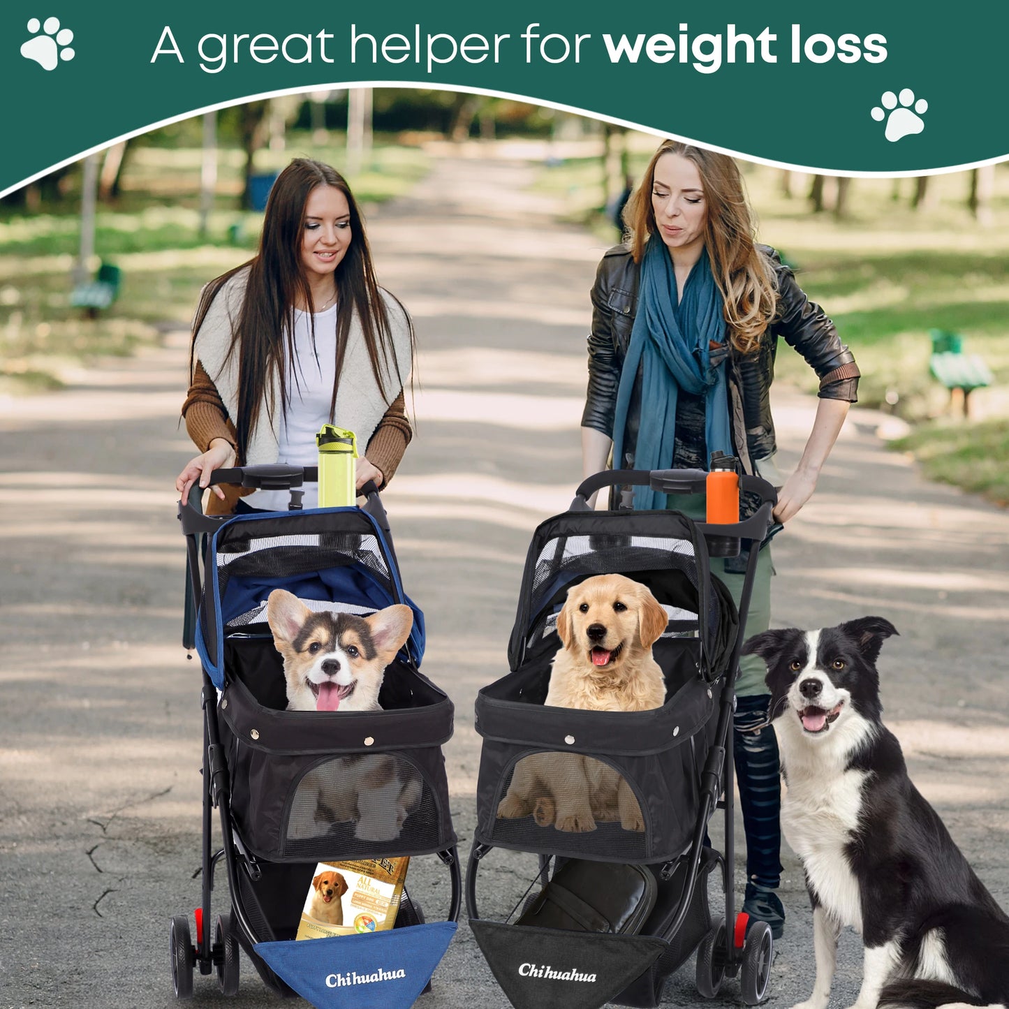 Portable Dog Stroller 3 Wheels for Small Medium Dogs&Cats Foldable Pet Cat Travel Carriage Stroller Carrier for Outside Play