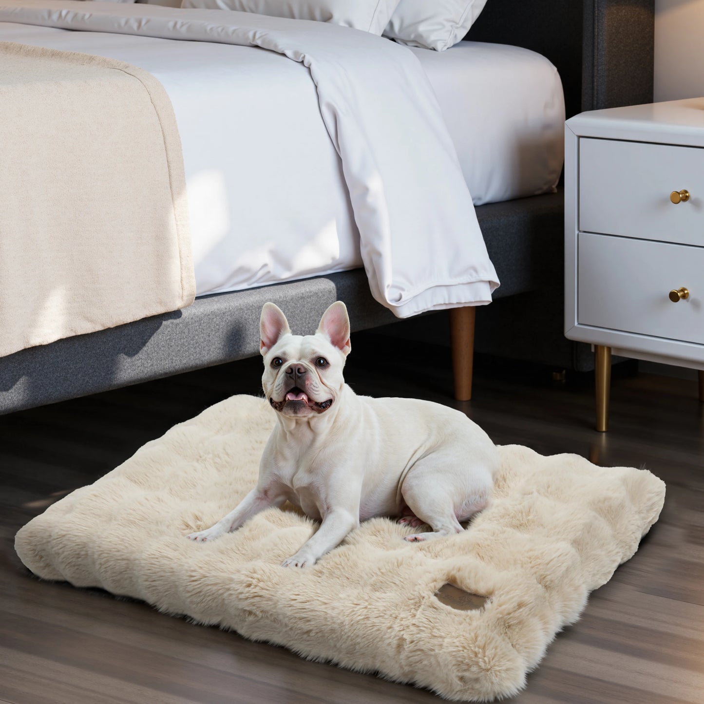Fluffy Dog Crate Bed for Extra Large Dogs, Plush Faux Fur Crate Pad, Calming Anti Anxiety Dog Bed, Washable Soft Warm Crate