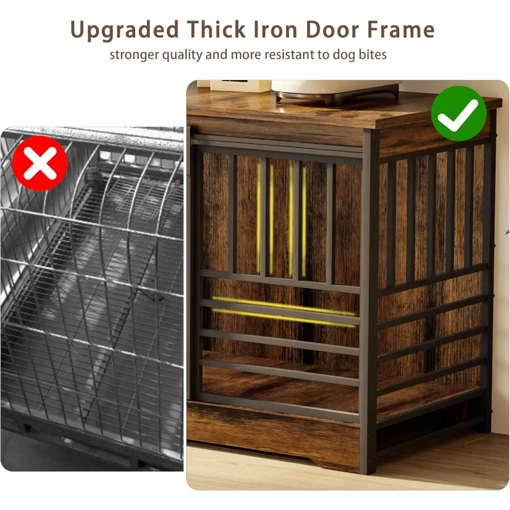 Double Dog Crate Furniture, Extra Large Dog Kennel Indoor with Divider, Heavy Duty Dog Cage for 2 Dogs, Decorative