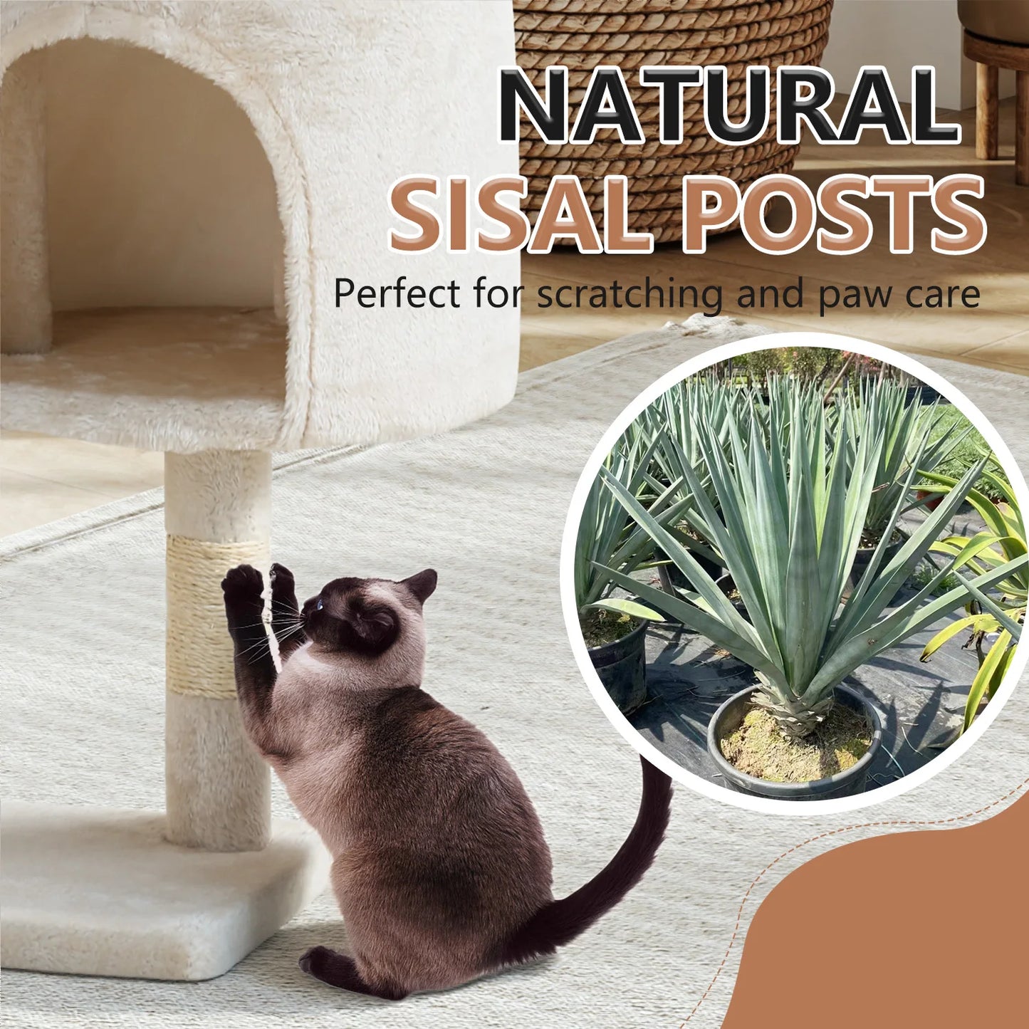 37in Cat Tree Tower for Indoor Cats, Cat Furniture Activity Center with Sisal Scratching Post, Large Condo, Plush Toy for Kitten