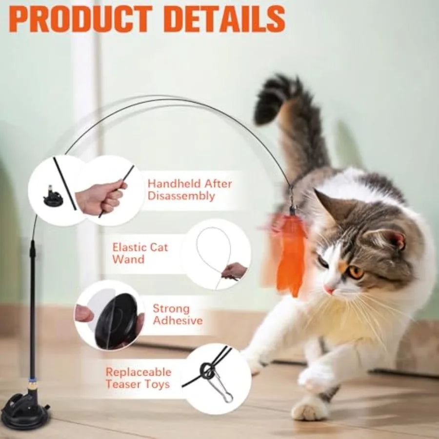 Hign-concerned Cat Toy Feather Wand Suction Cup Indoor Cats