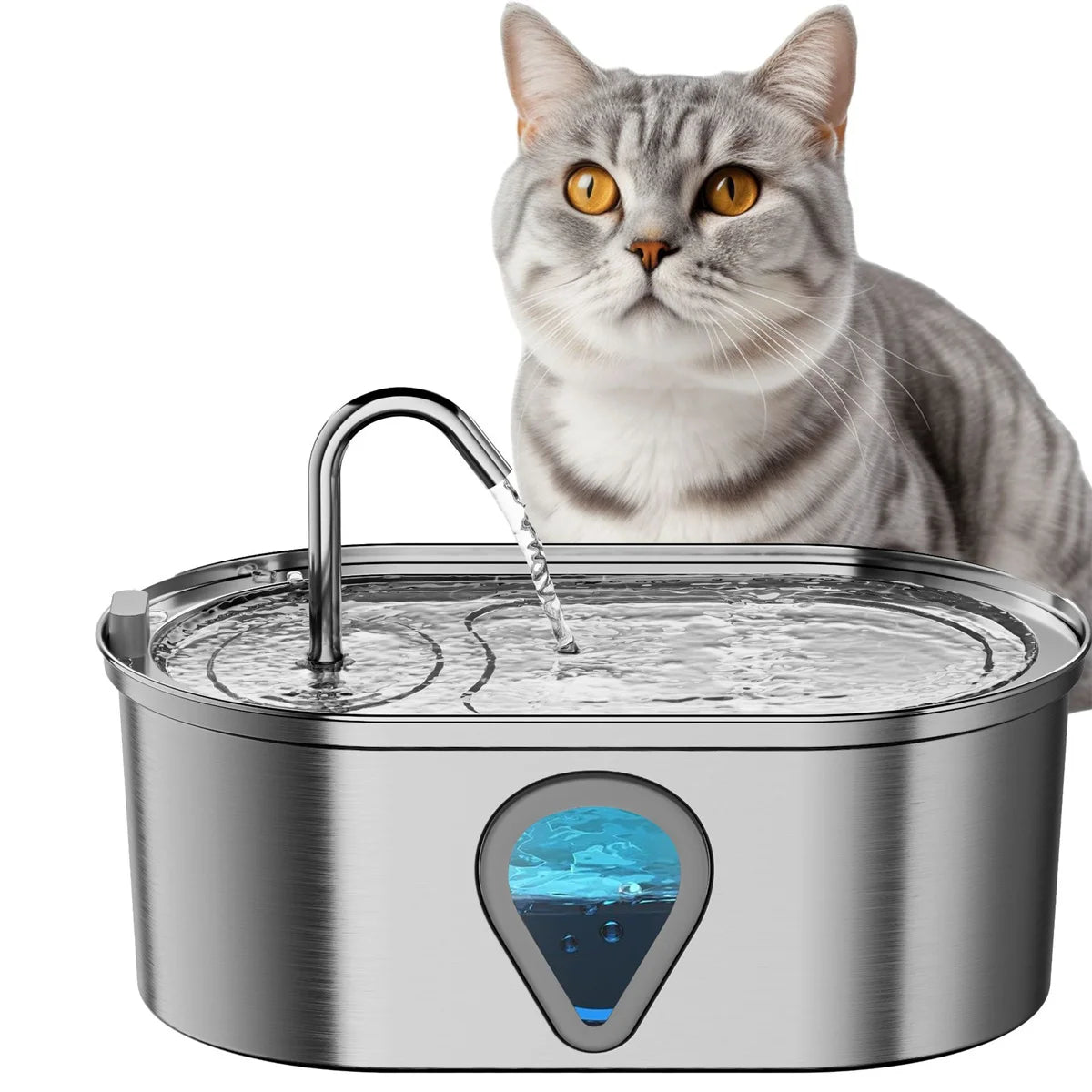 3.5L Stainless Steel Cat Water Fountain Auto Cat Fountain with Water Level Window Automatic Pet Dispenser for Multiple Cats Dogs